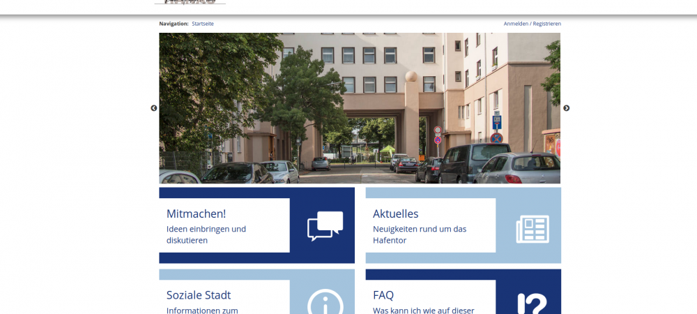 Screenshot der Online-Plattform hafentor.hanau.de