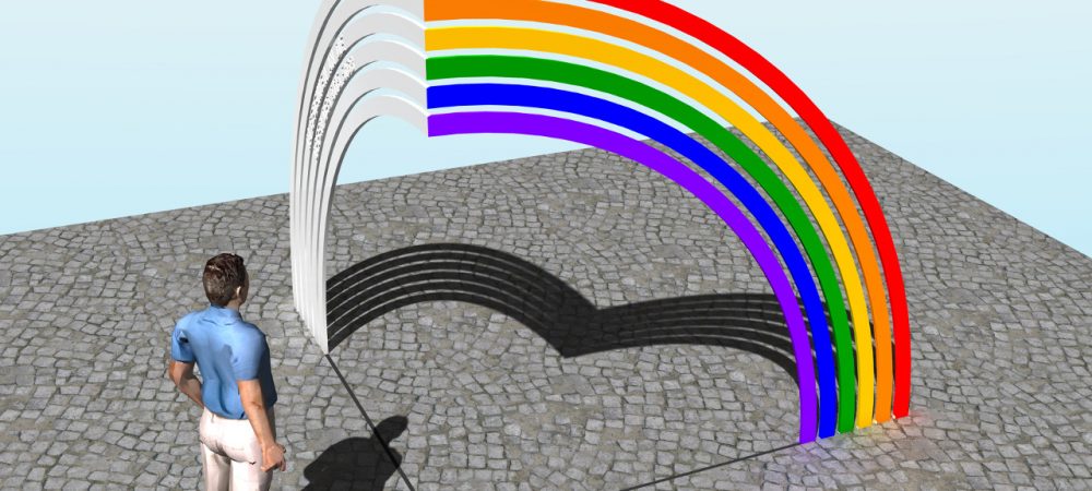 Entwurf "Die Schattenseite des Regenbogens" von Matthias Braun. So soll das Mahnmal für die Opfer des §175 in Darmstadt umgesetzt werden.