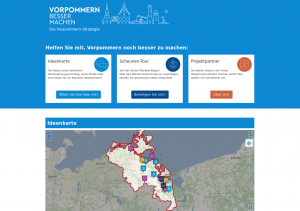 Screenshot der Online-Plattform vorpommernbessermachen.de. Die Online-Beteiligung für das Projekt "Vorpommern besser machen" wird in Zusammenarbeit mit der wer denkt was GmbH durchgeführt.