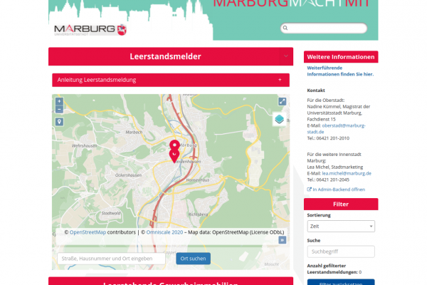 Leerstandsmelder Marburg: Mit dem Leerstandsmelder können Bürger ab sofort leerstehende Gewerbeimmobilien in der Marburger Innenstadt schnell und effizient an die Stadtverwaltung melden