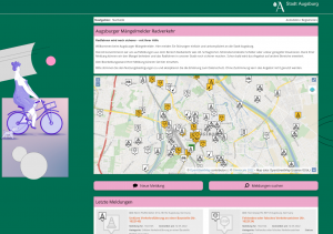 Screenshot vom neuen Mängelmelder für Radverkehr in Augsburg. Damit können Schäden auf Radwegen per App und Web gemeldet werden.