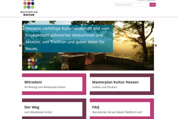 Screenshot der Website zur Online-Beteiligung zum Masterplan Kultur Hessen