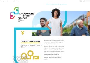 Screenshot der Mitmach-Plattform zu "Deutschland besser machen". Auf der Mitmach-Plattform können sich Bürger:innen ab sofort auch in (digitalen) Tischgesprächen austauschen und Ideen für ein besseres Zusammenleben entwickeln.