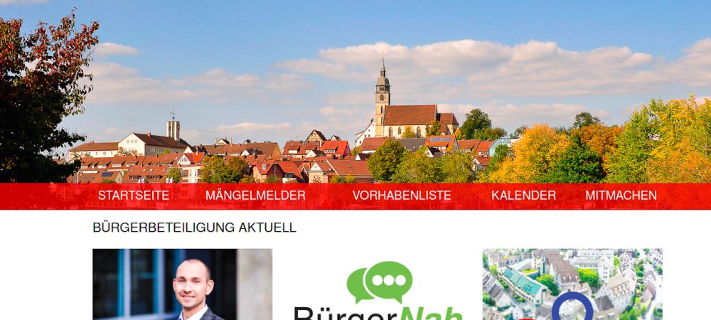 Screenshot der neuen Bürgerbeteiligungsplattform in Böblingen. Auf der Plattform finden die Bürger:innen von Böblingen und Dagersheim ab sofort auch einen Mängelmelder.