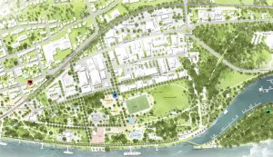 Ansicht des Entwurfs für die Grün- und Freizeitanlage am Rhein. Zu diesem Plan können die Menschen in Rüdesheim bei der Online-Beteiligung zum Grünflächenkonzept ihre Anmerkungen und Ideen eingeben.