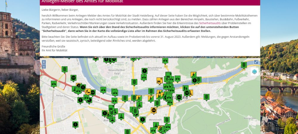 Screenshot vom "Anliegen-Melder" der Stadt Heidelberg.