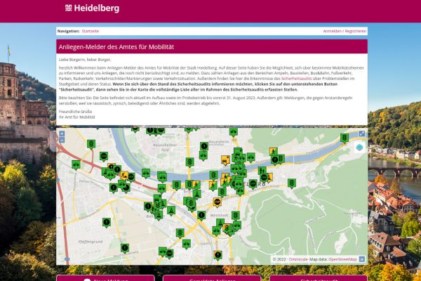 Screenshot vom "Anliegen-Melder" der Stadt Heidelberg.