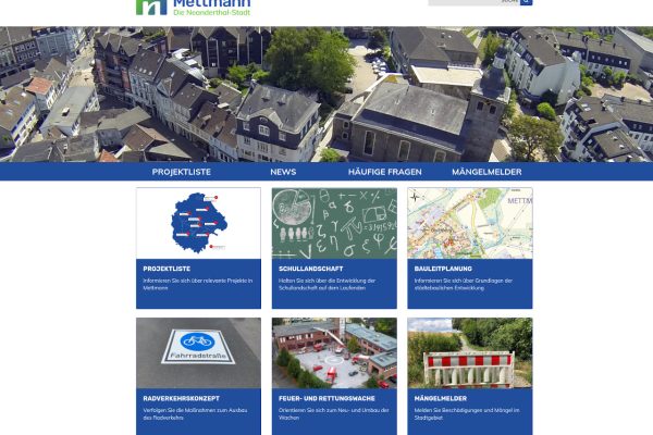 das digitale Bürgerportal in Mettmann - Screenshot der Startseite.