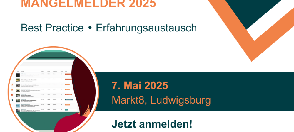 Werbegrafik für den Info- & Anwendertag Mängelmelder 2025