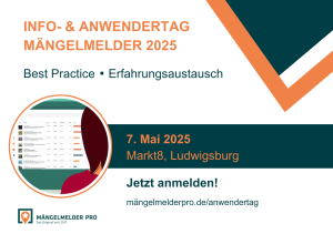 Werbegrafik für den Info- & Anwendertag Mängelmelder 2025