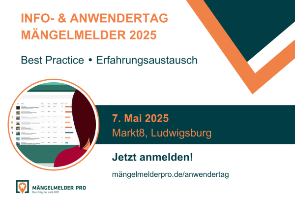 Werbegrafik für den Info- & Anwendertag Mängelmelder 2025