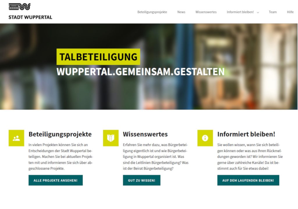 Redesign der Beteiligungsplattform talbeteiligung.de, Screenshot der neuen Startseite