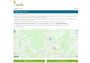 Screenshot vom Mängelmelder Mühltal. Über die städtische Website sowie die kostenfrei verfügbare Mängelmelder-App der wer denkt was GmbH können Anliegen und Schäden einfach online gemeldet werden.