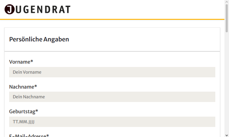 Screenshot des Bewerbungsformulars für den Stuttgarter Jugendrat
