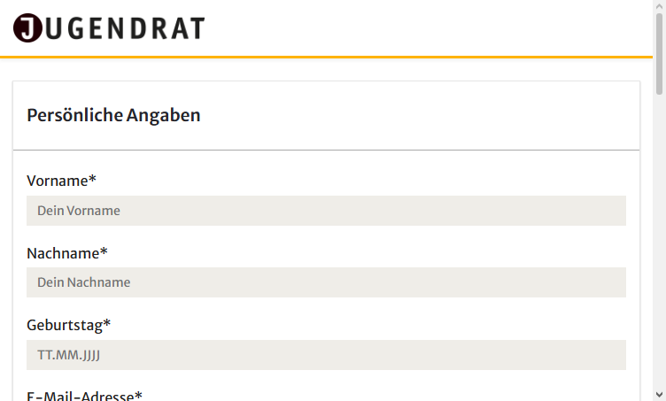 Screenshot des Bewerbungsformulars für den Stuttgarter Jugendrat